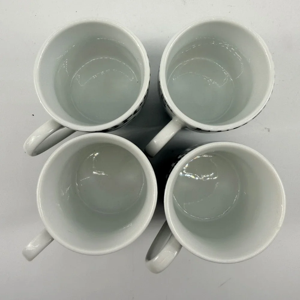 Konitz Espresso Typography Demitasse Cup & Saucer Set of 4 Black White